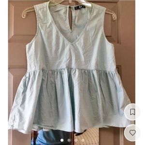 Light Blue Faux Denim Wash Peplum Flare Cropped Blouse Tank